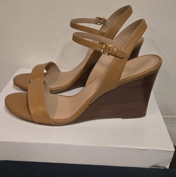 Cole Haan Pecan JOSIE Leather Wedge Sandals with Ankle Strap - Picture 2 of 8